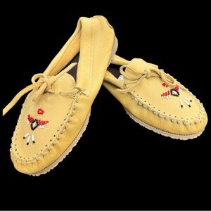 Canadian Moose Hide Beaded Moccasins - Size 9